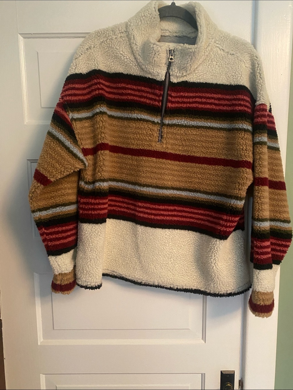 dylan Cozy Striped Sherpa Quarter-Zip Sweater - Cream & Multi